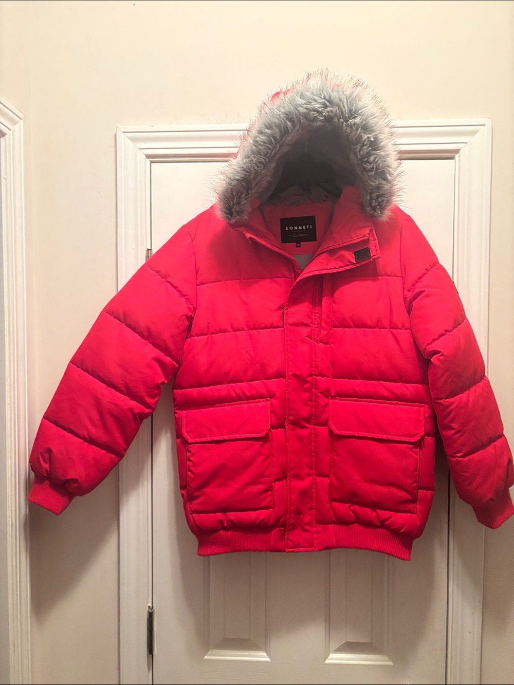 Sonneti LondonRed Kids' Hooded Puffer Jacket with Faux-Fur Trim